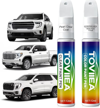 White Forst Tricoat(G1W/WA140X) Touch Up Paint Compatible with GMC,2-In-1 Car Scratch Remover Pen,Car Paint Scratch Repair Kit for Scratches,Chips & Nicks,2-PCS SET