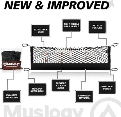 Muslogy Truck Bed Cargo Net Trunk Netting Compatible with 2025 2026 Subaru Forester Accessories, Pickup Cargo Organizer SUV Sedan Storage Net w/Heavy Duty Carabiners