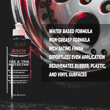 Jescar Tire & Trim Protectant - 16oz - Long-Lasting UV Protection for Tires, Trim, and Vinyl – Restores Shine, Prevents Fading, and Repels Dirt – Easy Application, Professional-Grade