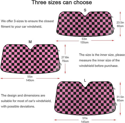 Checkerboard Pink Black Squares Windshield Sun Shade for Car Auto SUV Truck Foldable Front Window Sunshade Sun Visor Protector Block UV Rays Reflect Heat, 55" x 28"