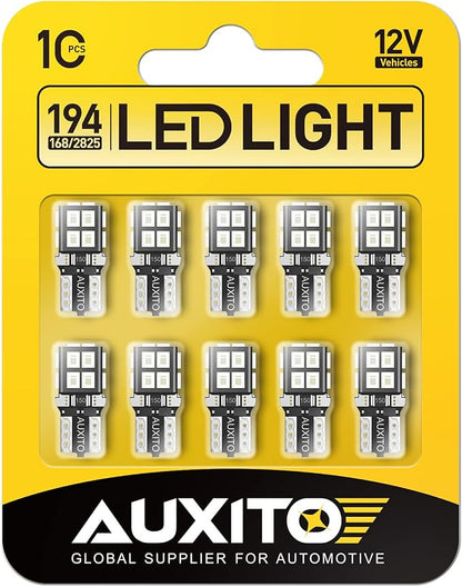 AUXITO 194 LED Light Bulb Blue 168 2825 W5W T10 Wedge 14-SMD LED Replacement Bulbs for Car Dome Map Door License Plate Parking Lights, Pack of 10