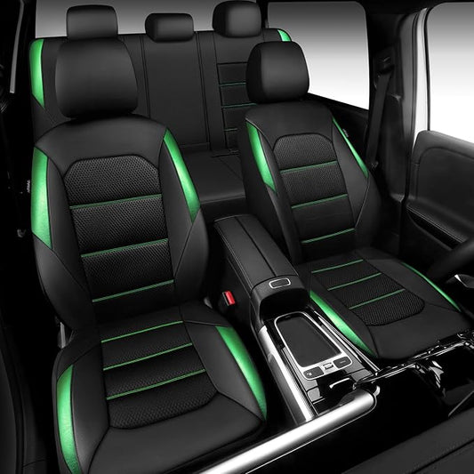CAR PASS Memory 3D Foam Car Seat Covers Full Set, Breathable Mesh Thick Seat Covers for Car,Green Metal Film Leather Seat Covers, Universal Automotive Comfort for SUVs Trucks, Black Green