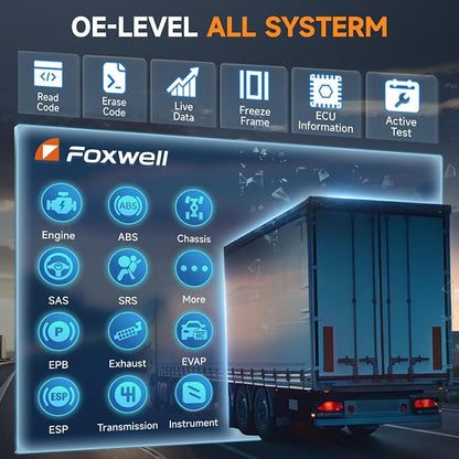 FOXWELL Heavy Duty Truck Scanner - HD500 Diesel Scaner Diagnostic Tool with DPF Regeneration/Injector Cutoff, fit for Cummins, Detroit, Caterpillar, Paccar, Hino, Lifetime Free Update, Orange