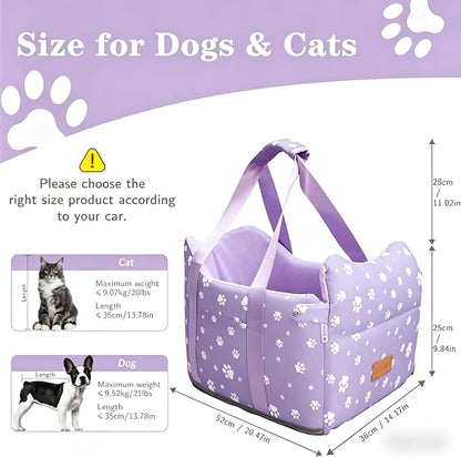 Center Console Dog Car Seat for Medium Dogs - Portable Dogs Armrest Booster Seat, Anti-Collapse Pet Car Seat with Soft Cushion Safety Belt, Support Pet Up to 21lbs (Purple)