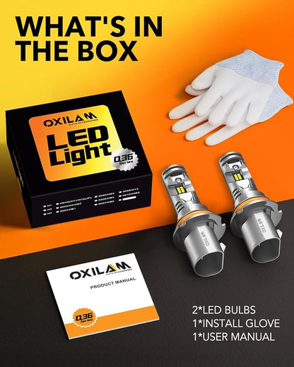 OXILAM 9007/HB5 LED Light Bulbs, Wireless HB5 Light Bulb, 1000% Ultra Bright 6500K Cool White, 1:1 Mini Size, CANbus Ready No Flicker, Pack of 2