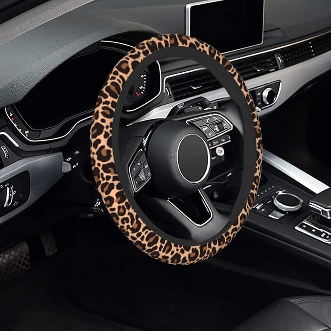 Leopard Steering Wheel Cover, Cheetah Universal Car Steering Wheel Covers for Women & Men, 15 Inch Anti-Slip Neoprene Stretchy Car Accessories Case for Vehicle Truck SUV