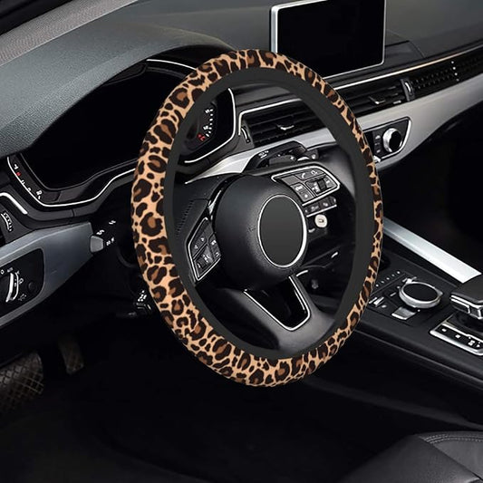 Leopard Steering Wheel Cover, Cheetah Universal Car Steering Wheel Covers for Women & Men, 15 Inch Anti-Slip Neoprene Stretchy Car Accessories Case for Vehicle Truck SUV