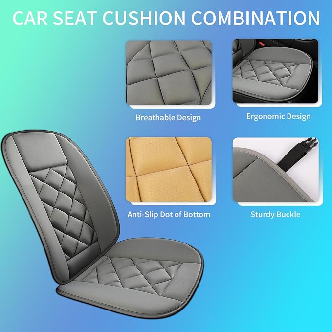 Car Seat Cushion with Back Support Pillow, Car Seat Cushion for Long Driving, Breathable Car Seat Protector, 1.2'' Thick Memory Foam Design for Pain Relief, Seat Pad for Car SUV Truck (Grey)