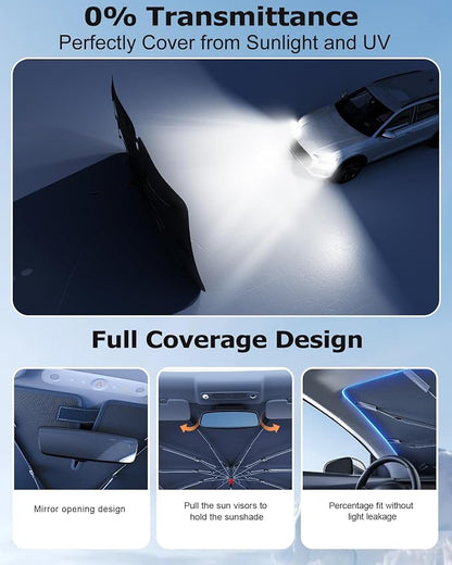 DMJN Umbrella Windshield Sun Shade for Toyota 4Runner (2017-2026), Car Sunshade for Front Windshield [Nano Ice-Crystal Coatings] UPF50+ Heat & UV Block, Protect Interior & Keep Cooler