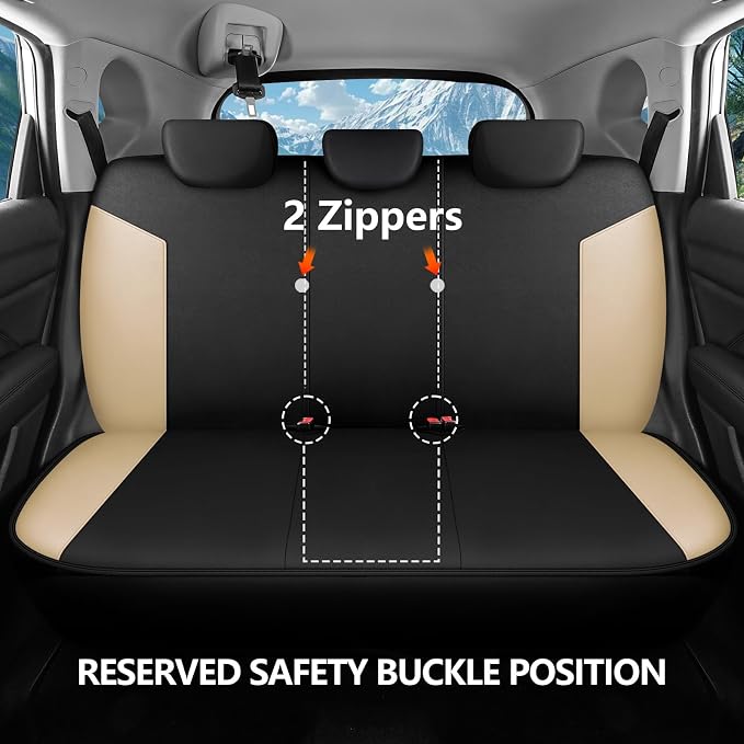 HChengkikz Car Seat Covers Full Set, Waterproof Neoprene Car Seat Covers, Airbag Compatible, Universal Automotive Seat Covers for Most Sedans, SUVs, Trucks (Black + Beige)