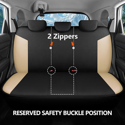 HChengkikz Car Seat Covers Full Set, Waterproof Neoprene Car Seat Covers, Airbag Compatible, Universal Automotive Seat Covers for Most Sedans, SUVs, Trucks (Black + Beige)