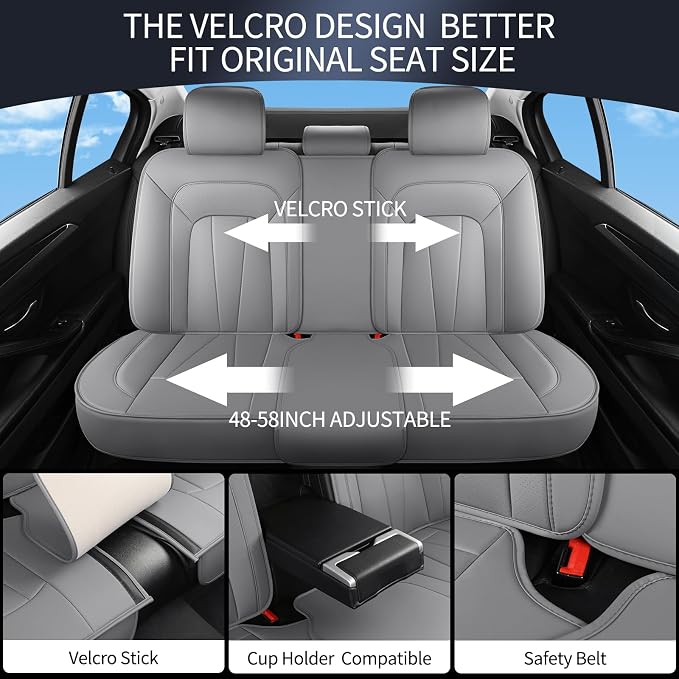 Car Seat Covers Full Set, Leather Seat Covers for Cars, Waterproof Car Seat Protector,Non-Slip Car Interior Covers, Automotive Seat Covers for Most Cars SUVs, Gray