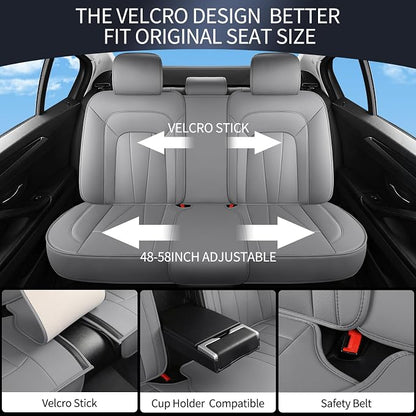 Car Seat Covers Full Set, Leather Seat Covers for Cars, Waterproof Car Seat Protector,Non-Slip Car Interior Covers, Automotive Seat Covers for Most Cars SUVs, Gray