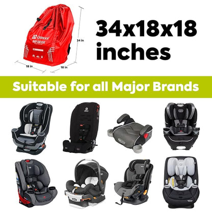 Infant Car Seat Travel Bag for Airplane - Durable Gate Check Bag for Car Seats that fits easily on Convertible Car Seats, Infant Carriers & Booster Seats (Backpack, Red)