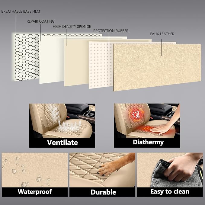NS YOLO Leather Car Seat Covers,Universal Fit for Most Cars,SUVs and Sedans,Waterproof Luxury Leatherette Cushions, 5 Seats Protectors (Beige, Full Set-5 Seats(Front and Rear))