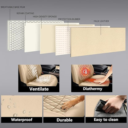 NS YOLO Leather Car Seat Covers,Universal Fit for Most Cars,SUVs and Sedans,Waterproof Luxury Leatherette Cushions, 2 Seats Protectors (Beige, Front Pair-2 Seats(Driver and Passenger))