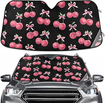 Watercolor Cherry Bow Windshield Sun Shade for Car Auto SUV Truck Foldable Front Window Sunshade Sun Visor Protector Block UV Rays Reflect Heat, 55" x 28"