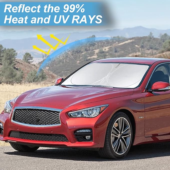 Custom Fit Infiniti Q50 Windshield Sunshade for 2014-2024 2025 Q50 for Infiniti Front Window Shades Cover for Windshield Sun Visor Protector 210T Reflector Blocks UV Rays Cooler Car Accessories
