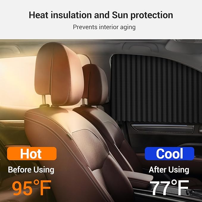 ZATOOTO Car Side Window Sun Shades - Front Privacy Magneic Black 2 Pcs Automotive Covers - Sunshades Curtain Prevent Glare and UV Rays for Baby