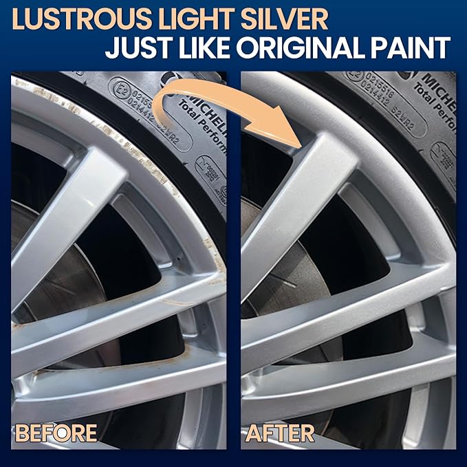 Silver Wheel Touch Up Paint, Chrome Rim Paint for Curb Rash, Wheel Scratch Repair Kit for Chrome, Alloy, Aluminum, Enamel, Universal Silver Automotive Touch Up Paint Pen (1 fl oz)