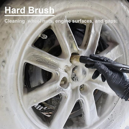 4 PCS Car Detailing Brush Set for Cleaning Interior or Exterior, Boars Bristle Detailing Brushes, Dusting Cleaning Supplies, Tool for Emblem, Air Vents, Wheels, Leather Upholstery Seat