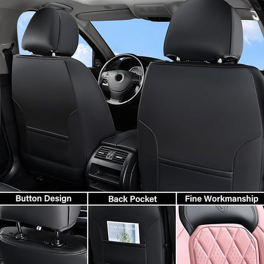Coverado Leather Seat Covers, Car Seat Cover Front Seats, Waterproof Seat Covers, Luxury Faux Leather Car Seat Protectors, Black and Pink Car Seat Cover Universal Fit for Most Cars