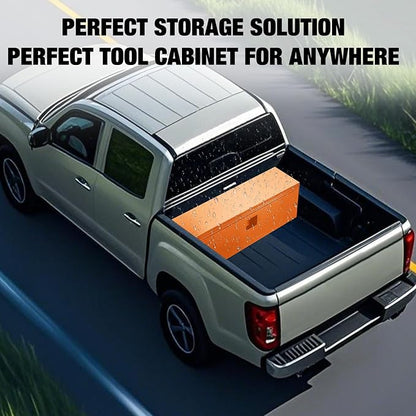Black Steel Underbody Truck Box, Pickup Storage Box, Heavy Duty Diamond Plate Tool Box with Lock and Keys, Waterproof Trailer Storage Box (30"- Orange)