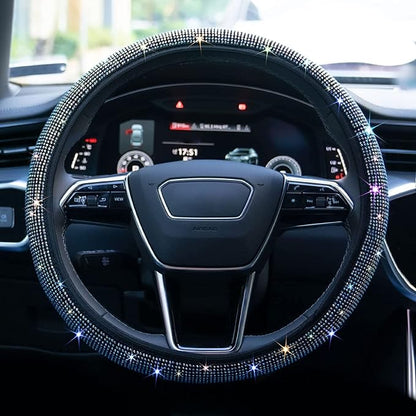 Bling Steering Wheel Cover, Rhinestone Steering Wheel Cover with Crystal Diamond for Women, Sparkling Car Wheel Protector Universal Fit 14-15 inches - Colorful