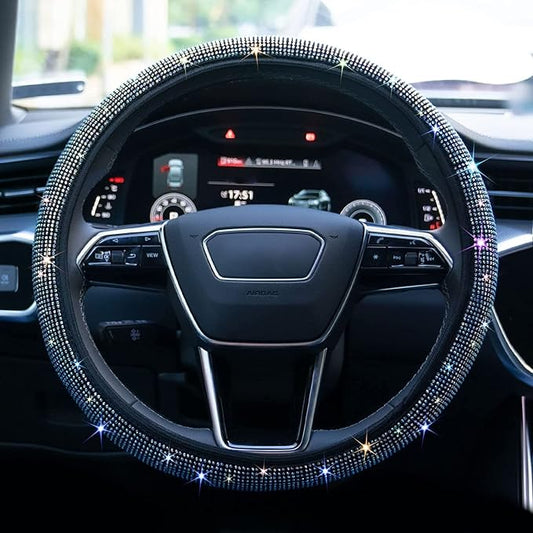 Bling Steering Wheel Cover, Rhinestone Steering Wheel Cover with Crystal Diamond for Women, Sparkling Car Wheel Protector Universal Fit 14-15 inches - Colorful