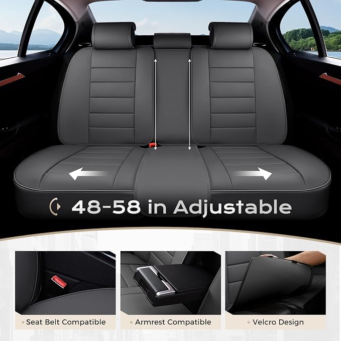 Coverado Car Seat Covers Full Set, Seat Covers for Cars, Front Seat Covers and Back Seat Cover Waterproof Leather Automotive Seat Cover, Universal Car Interior Protectors Cushion for Most Cars