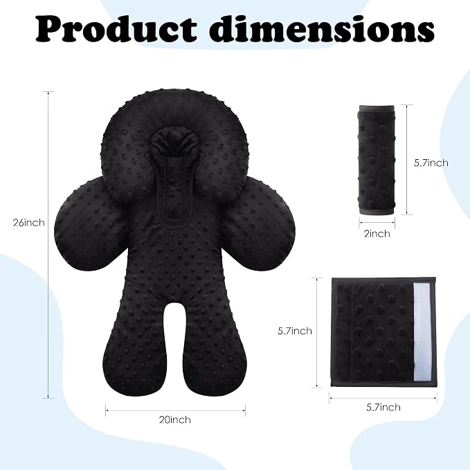 Pro Goleem Infant Car Seat Insert, Baby Head Neck Body Support, Soft Minky Newborn Car Seat Strap Pads, 2-in-1 Reversible, Boys and Girls, Black