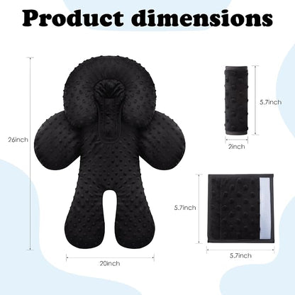 Pro Goleem Infant Car Seat Insert, Baby Head Neck Body Support, Soft Minky Newborn Car Seat Strap Pads, 2-in-1 Reversible, Boys and Girls, Black