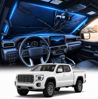 [2026 Upgraded] DooGooCoo Windshield Sun Shade Umbrella for GMC Sierra [100% Sunlight Blocked, Cooling Ice Crystal] Sunshade for Car Windshield for Sierra Sun Shade 2014-2026, Custom Fit for Sierra.
