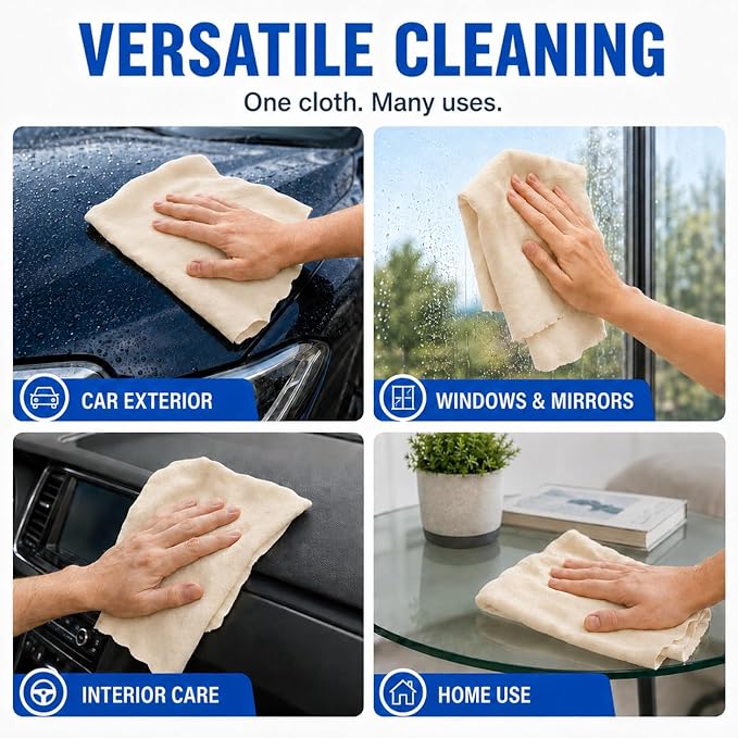 MAQIHAN Chamois Cloth for Car Drying Super Absorbent Sheepskin Shammy Towel Soft Gentle Large 23.6x35.4in Reusable Premium Car Vehicle Detailing (5.7 sq ft)