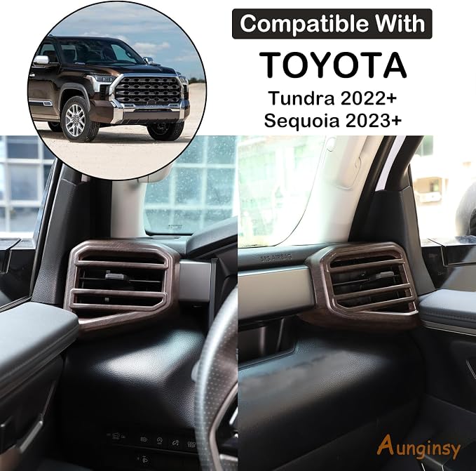 Aunginsy Car Center Console Side Air Conditioning Outlet Trim Cover Compatible with Toyota Tundra/Sequoia 2022-2025 2026, ABS Dashboard Side A/C Wind Vent Panel Decorative Frame Protector Accessories