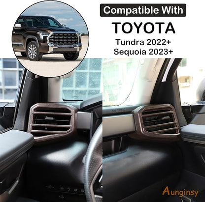 Aunginsy Car Center Console Side Air Conditioning Outlet Trim Cover Compatible with Toyota Tundra/Sequoia 2022-2025 2026, ABS Dashboard Side A/C Wind Vent Panel Decorative Frame Protector Accessories