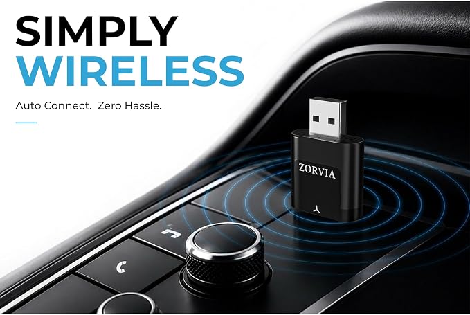 ZORVIA Wireless CarPlay Adapter for iPhone & Android Auto 2026 Upgraded - Convert Wired CarPlay to Wireless, Fast Auto Reconnect, Plug and Play, USB-C & USB-A (Black)