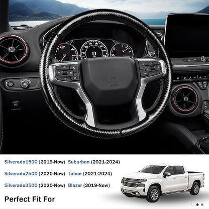 Steering Wheel Cover for Chevy Silverado 1500 2019-Present/ 2500 3500 2020-Present/Blazer 2019-Present (Gasoline Models)/ Suburban Tahoe 2021-2024, Car Steering Wheel Cover Accessories for Chevrolet