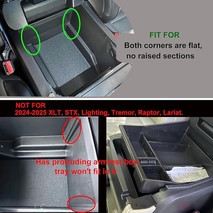 Zxiaochun Center Console Organizer Compatible with 2021 2022 2023 2024 Ford F150 Interior Accessories, Armrest Box Insert Storage Tray (Full Console w/Bucket Seats ONLY) Black Trim