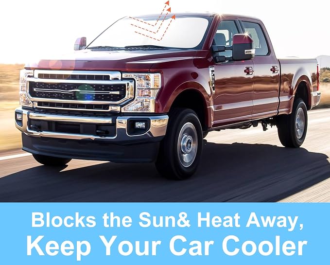 TINGLU Sun Shade for Ford Super Duty F250 F350 F450 F550 2017-2022 Accessories Windshield Sun Shade Window Shade UV Rays Protection Sun Visor Cover with Steering Wheel Sunshade Storage Bag