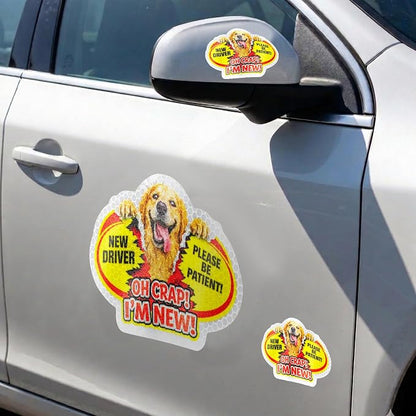 3 Pcs Reflective Student Driver Magnet and Stickers Set - Funny Animal New Driver Safety Signs for Car, Waterproof & Weatherproof High Visibility Vehicle Bumper Decals, Magnet + Stickers (Dog)