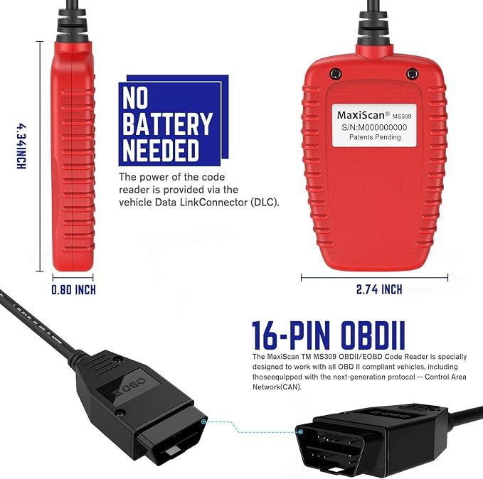 Autel OBD2 Scanner MS309 Universal OBD II Scanner Car Engine Fault Code Reader CAN Diagnostic Scan Tool, Read and Clear Error Codes for 1996 or Newer OBD2 Protocol Vehicle