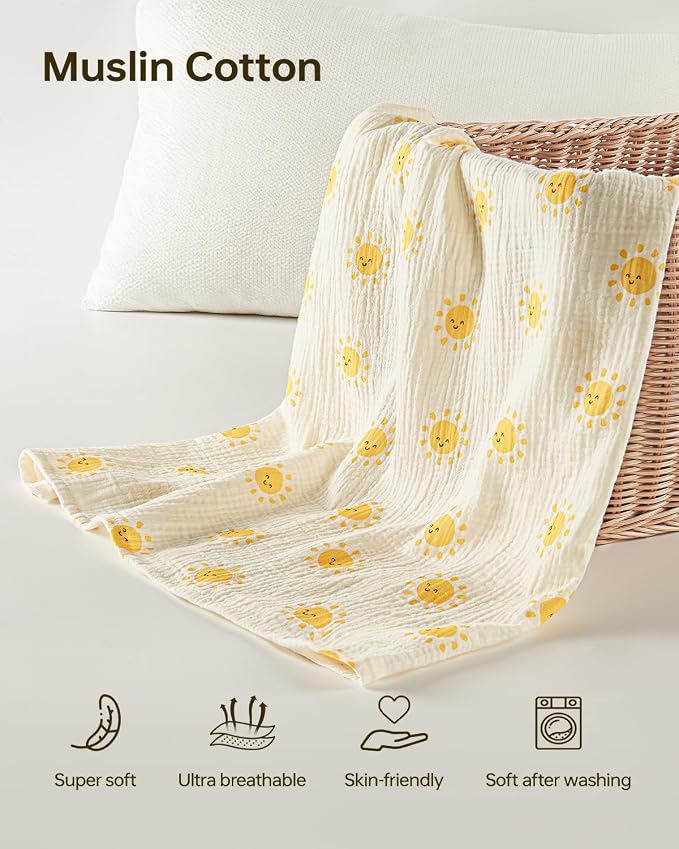 100% Muslin Cotton Car Seat Cover for Baby, Soft Breathable Car Seat Canopy, Universal Infant Carseat Cover Sun Protector, Lightweight Summer Stroller Cover for Boys Girls-Sunlight