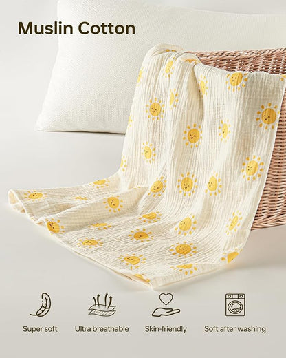 100% Muslin Cotton Car Seat Cover for Baby, Soft Breathable Car Seat Canopy, Universal Infant Carseat Cover Sun Protector, Lightweight Summer Stroller Cover for Boys Girls-Sunlight