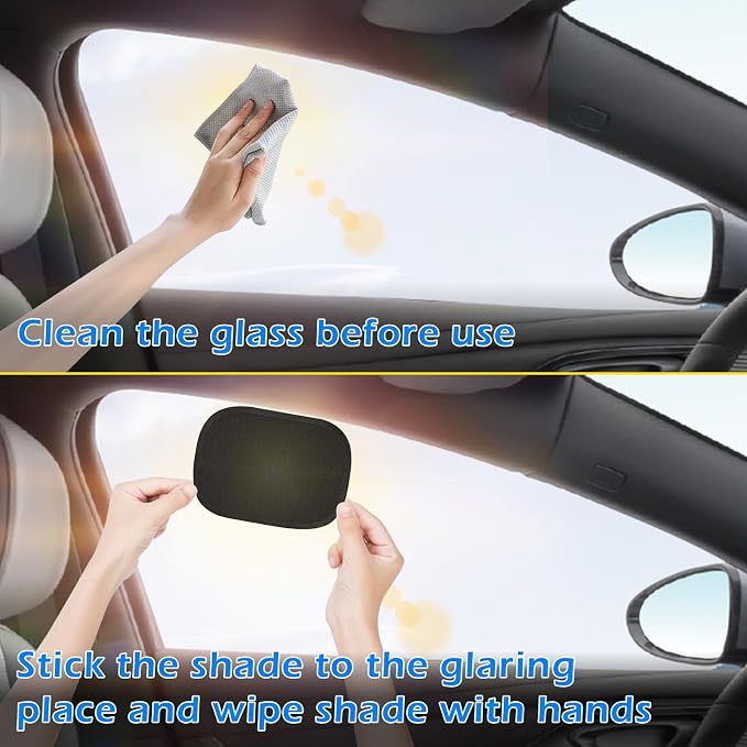 Car Window Shade for Sun Glare, 2 Pack Mini Car Sun Shade Semi-Transparent Cling Side Window Blocker, Mesh Window Shades for Driver/Passenger 9.2"x6.9" Universal Fit