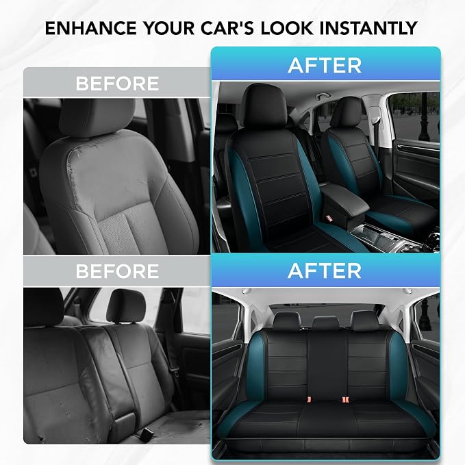 Road Comforts Leather Seat Covers, Breathable Car Seat Covers Full Set for Men,Airbag Compatible, Automotive Seat Covers Set Universal Fit Most Cars,Vans,Truck,SUV