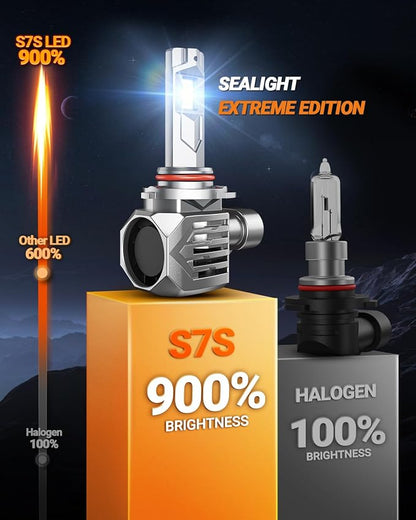 SEALIGHT 9006 Fog Lamps 60000LM LED Bulbs S7S Series High Brightness 6500K, IP68 Waterproof, Cooling System 60000+ Hours Lifespan, 2 Pack