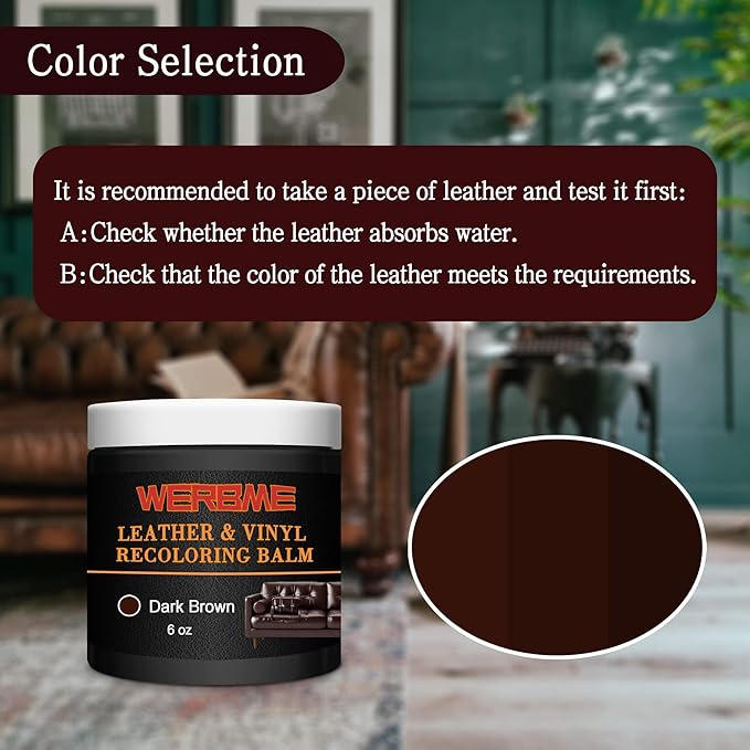 Leather Recoloring Balm - Leather & Vinyl Repair Balm for Furniture, Couches,Car Seats, Auto Interior & Accessories, Restores Faded, Worn, Scratched and Cracked Leather Surfaces (Dark Brown)