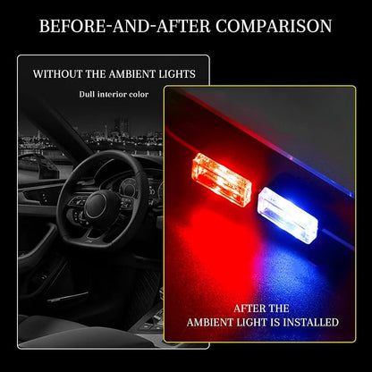 4 PCS USB LED Car Interior Atmosphere Lamp, Portable Mini Auto LED Decor Night Light, Plug-in USB Interface Ambient Lighting Kit, Universal Car Interior Accessories (Red+Blue)