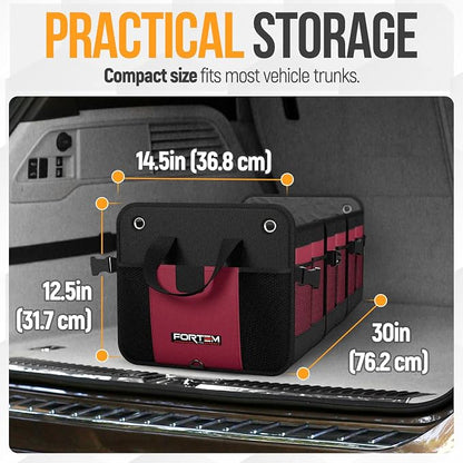 FORTEM Trunk Organizer For SUV Car Organizer and Storage, Multi-Compartment Storage Bag Car Accessories for Women Men, Perfect Christmas Gifts, 1680D Oxford, Non Slip Bottom, Straps, Soft Cover (90L)